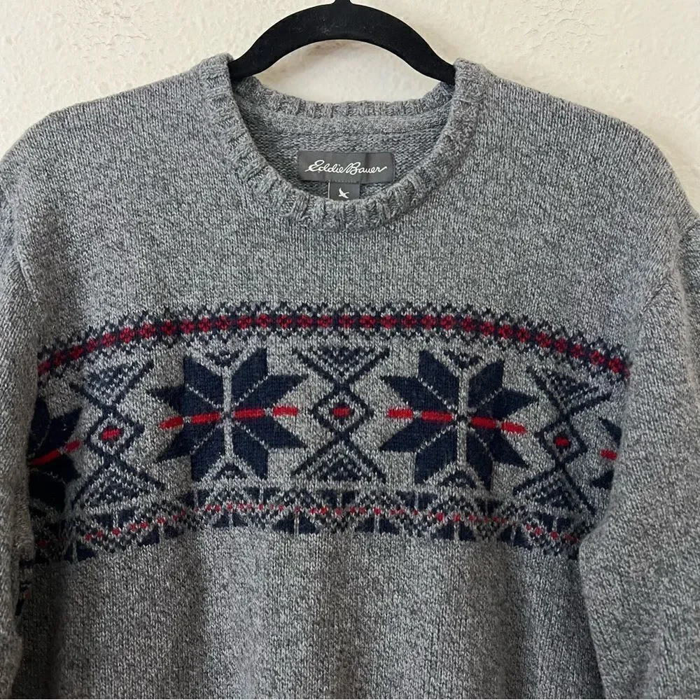 Eddie Bauer Fair Isle Wool Blend Crew Neck Sweater Size XL in Gray - Picture 2 of 8